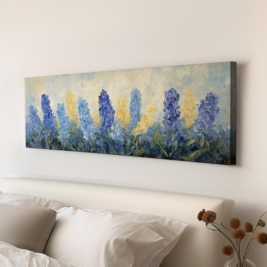 Hyacinth Garden Canvas Art | Impasto Palette Knife Print | Bohemian Wall Art For Living Room Panoramic Wall Art