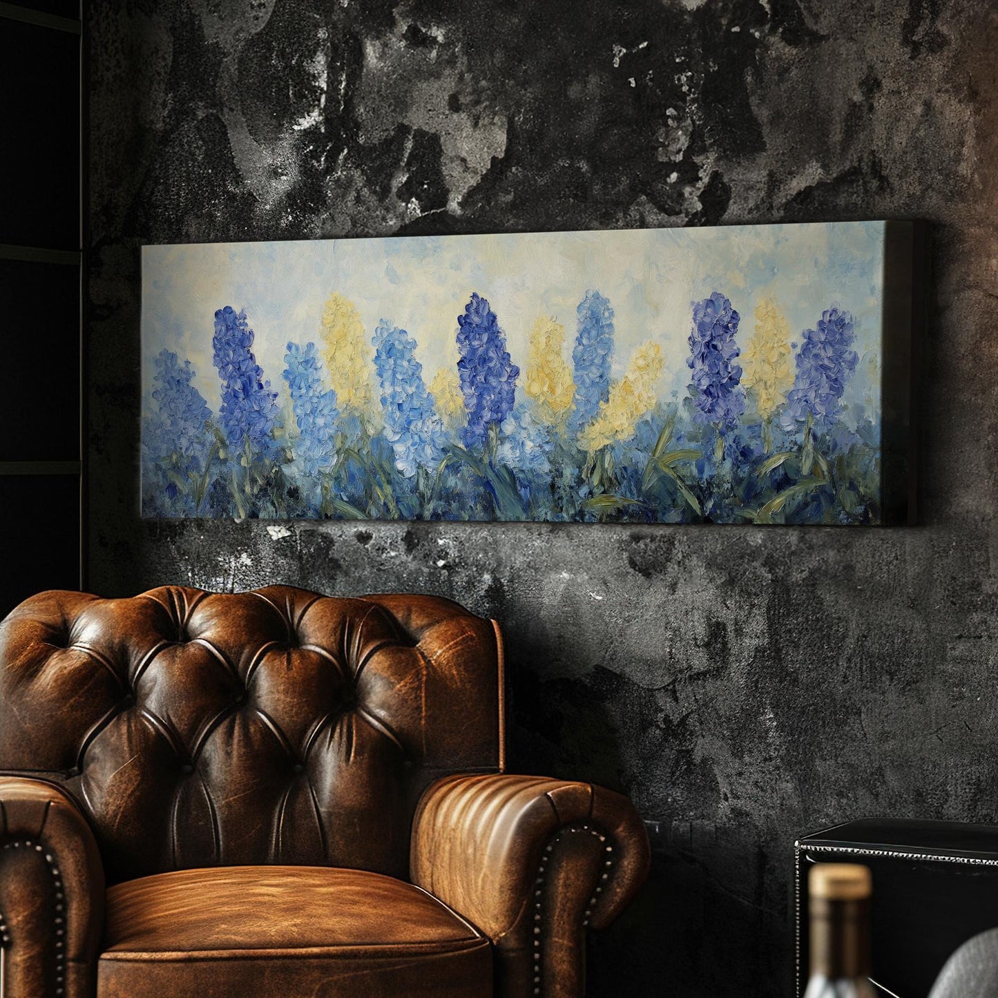 Hyacinth Garden Canvas Art | Impasto Palette Knife Print | Bohemian Wall Art For Living Room Panoramic Wall Art