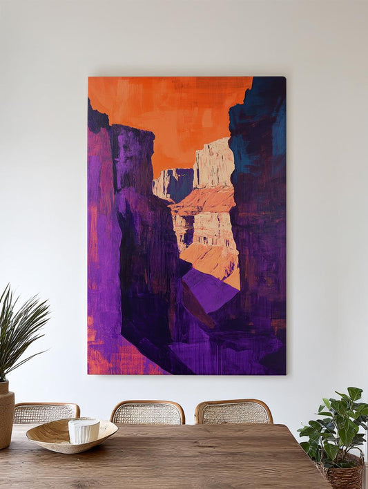 Canyon Vista Canvas Art | Impasto Print | Mid Century Modern Wall Art For Living Room | Sunset Ochre Art Vertical Canvas