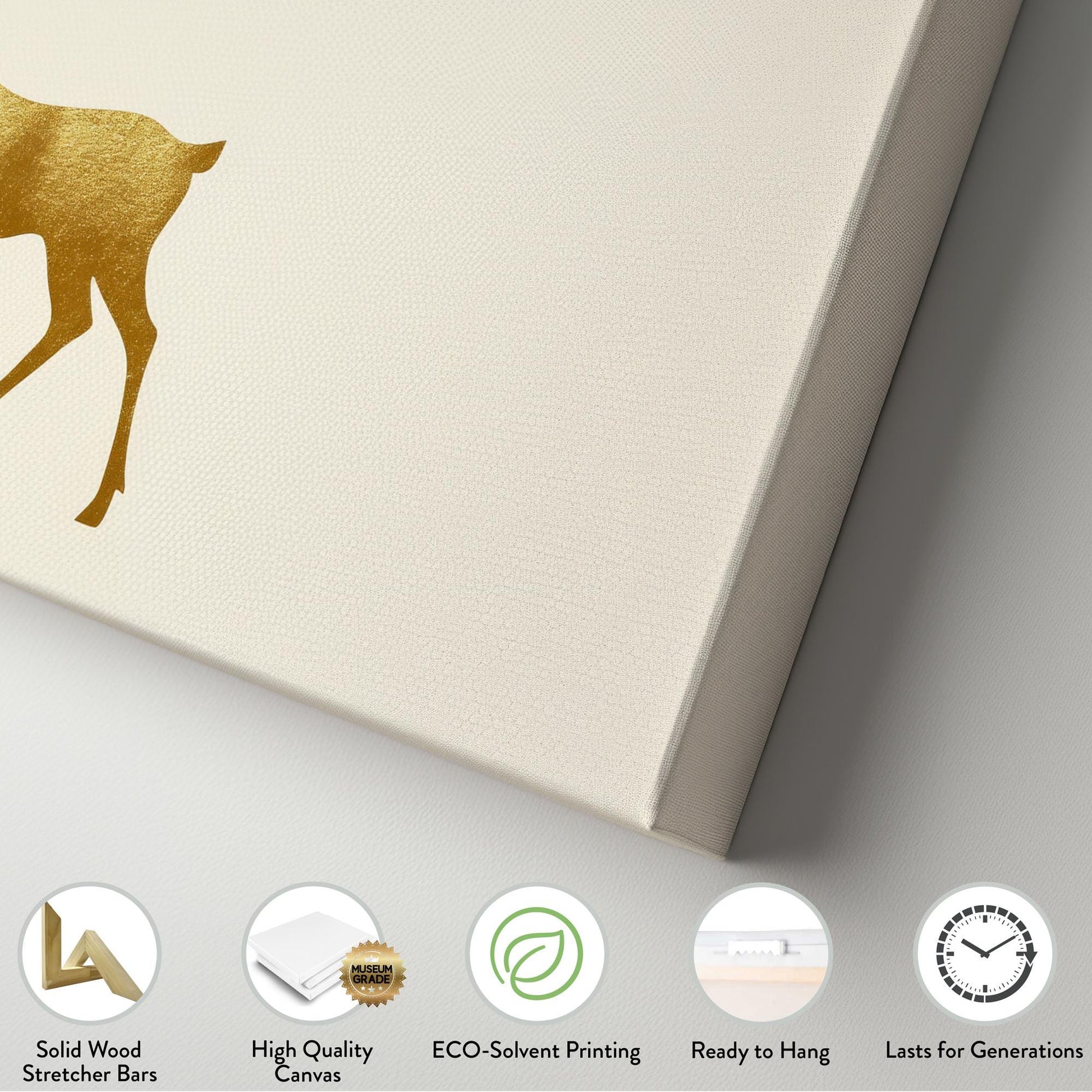 Gold Foil Reindeer Canvas Art | Metallic Shimmer Print | Scandinavian Minimalist Wall Art For Living Room Horizontal Art