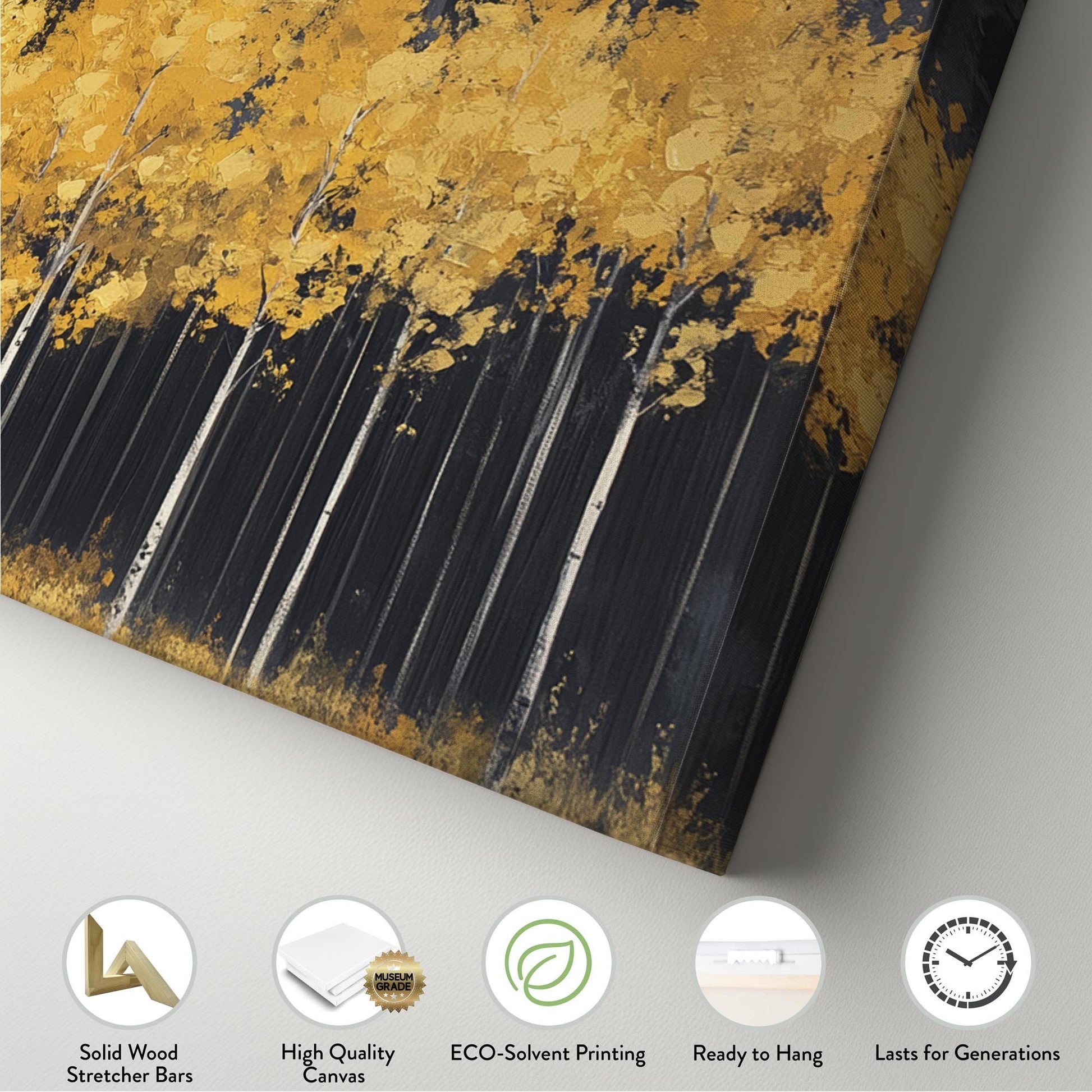 Golden Grove Canvas Art | Impasto Print | Bohemian Wall Art For Living Room | Amber Sunset Art | Tranquil Decor Panoramic Wall Art