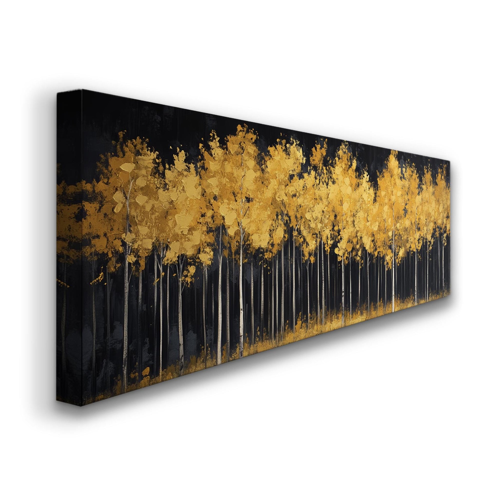 Golden Grove Canvas Art | Impasto Print | Bohemian Wall Art For Living Room | Amber Sunset Art | Tranquil Decor Panoramic Wall Art
