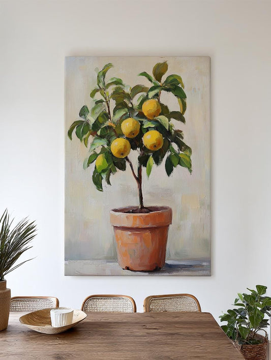 Golden Hour Apple Tree Canvas Art | Impasto Oil Painting Print | Bohemian Modern Wall Art For Living Room Vertical Canvas