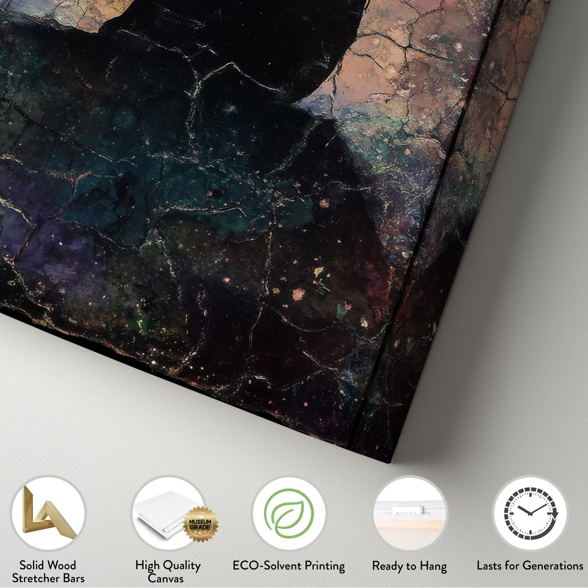 Celestial Feline Canvas Art | Crackle Glaze Print | Bohemian Wall Art For Bedroom | Twilight Sky Art | Ethereal Pet Decor Long Vertical Art