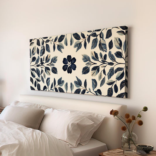 Botanical Illustrative Canvas Art | Watercolor Print | Japandi Wall Art For Living Room | Moonlit Indigo Art Horizontal Art