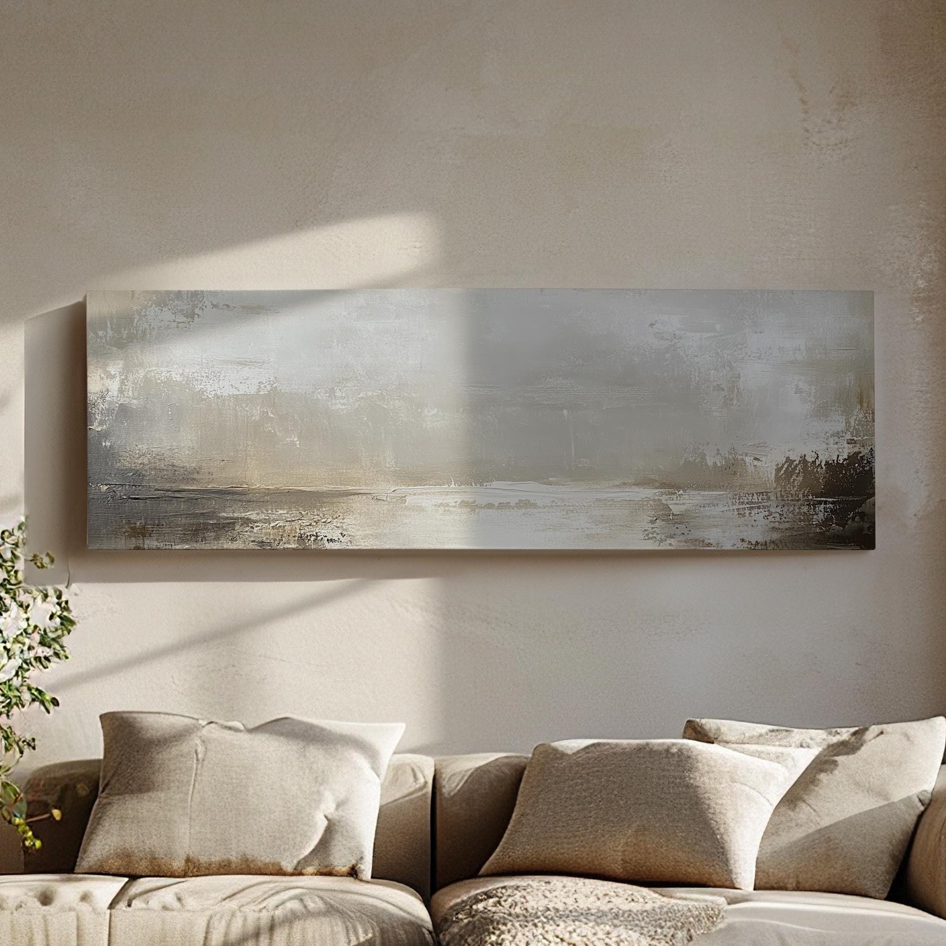 Abstract Seascape Canvas Art | Impasto Palette Knife Print | Tranquil Scandinavian Wall Art For Living Room Panoramic Wall Art
