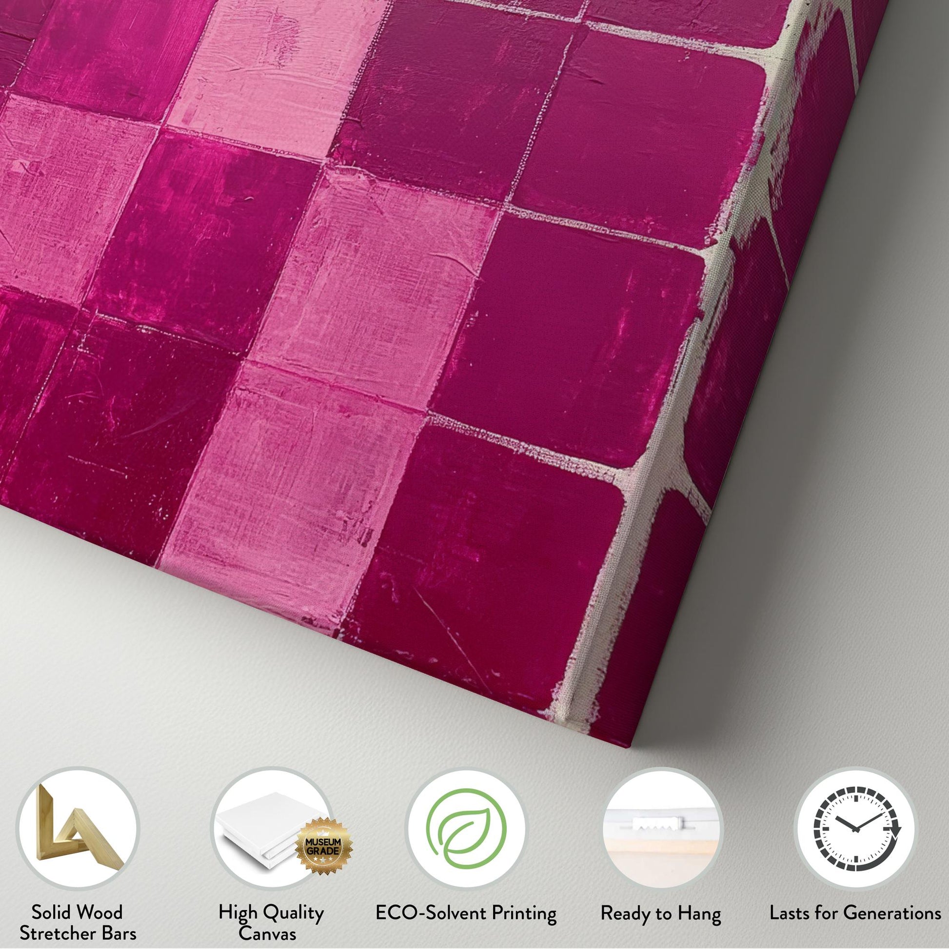 Abstract Grid Canvas Art | Impasto Textural Print | Mid Century Modern Wall Art For Living Room | Rosewood Blush Pink Art Horizontal Art