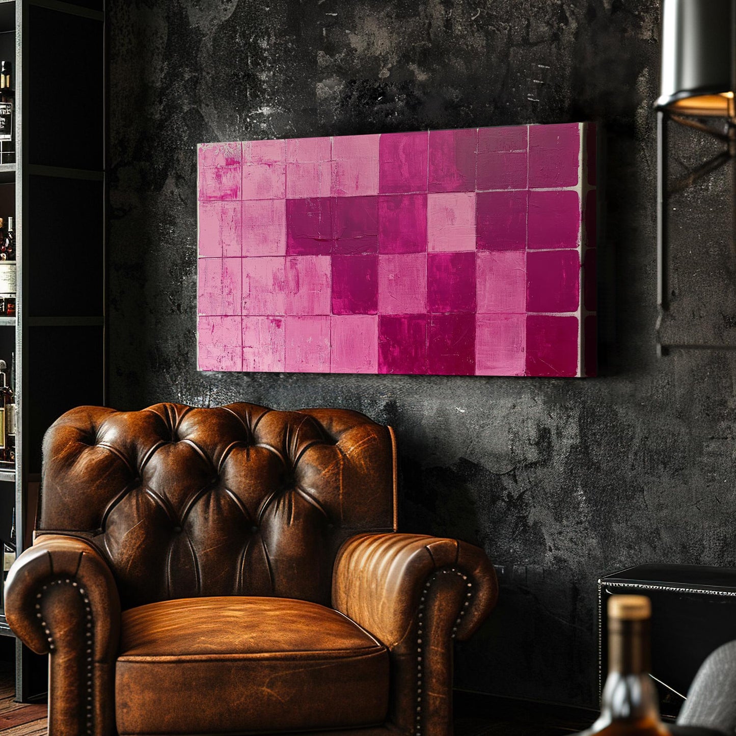 Abstract Grid Canvas Art | Impasto Textural Print | Mid Century Modern Wall Art For Living Room | Rosewood Blush Pink Art Horizontal Art