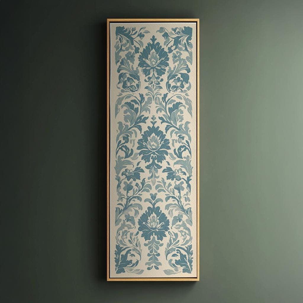 Floral Damask Canvas Art | French Rococo Print | Bohemian Wall Art For Living Room | Seashell Beige Art Long Vertical Art