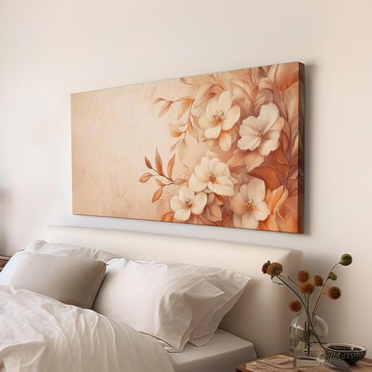 Floral Botanical Canvas Art | Watercolor Botanical Print | Bohemian Wall Art For Living Room | Blush Pink Dried Rose Gold Art Horizontal Art