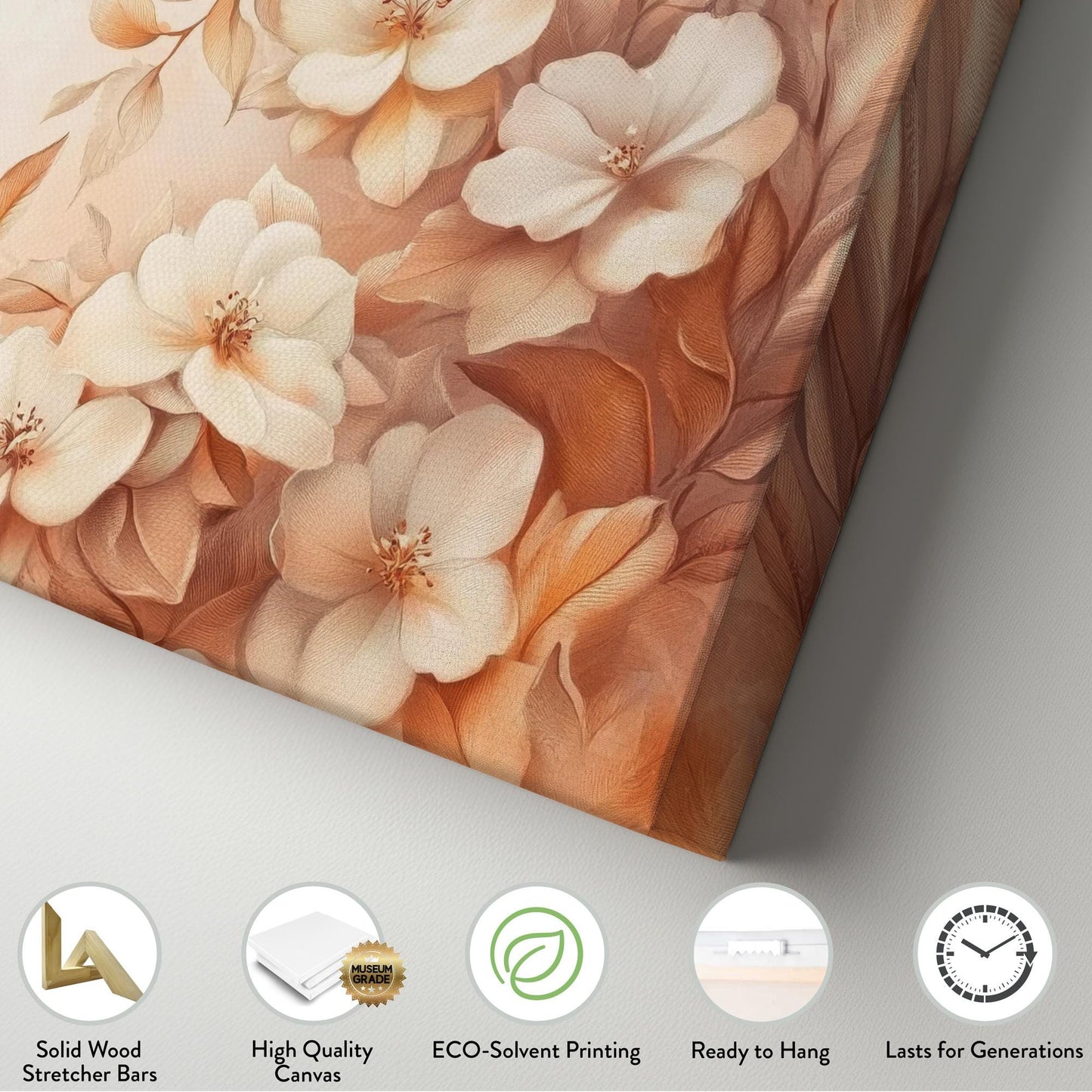 Floral Botanical Canvas Art | Watercolor Botanical Print | Bohemian Wall Art For Living Room | Blush Pink Dried Rose Gold Art Horizontal Art