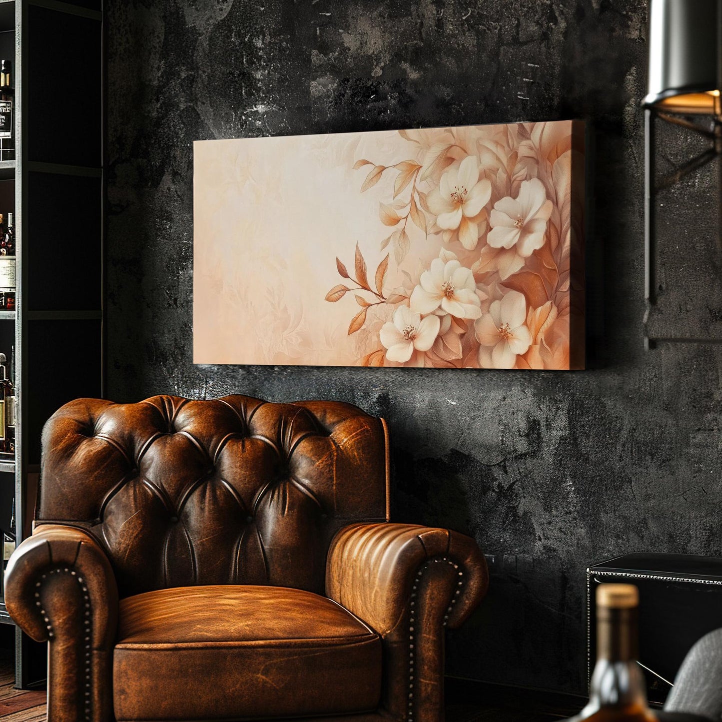 Floral Botanical Canvas Art | Watercolor Botanical Print | Bohemian Wall Art For Living Room | Blush Pink Dried Rose Gold Art Horizontal Art