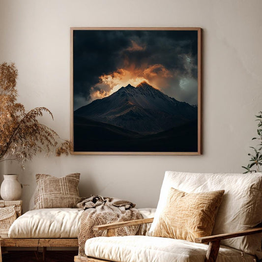 Dramatic Mountain Peak Canvas Art | Fine Art Print | Mountain Modern Wall Art For Living Room | Emberglow Art Square Canvas Art