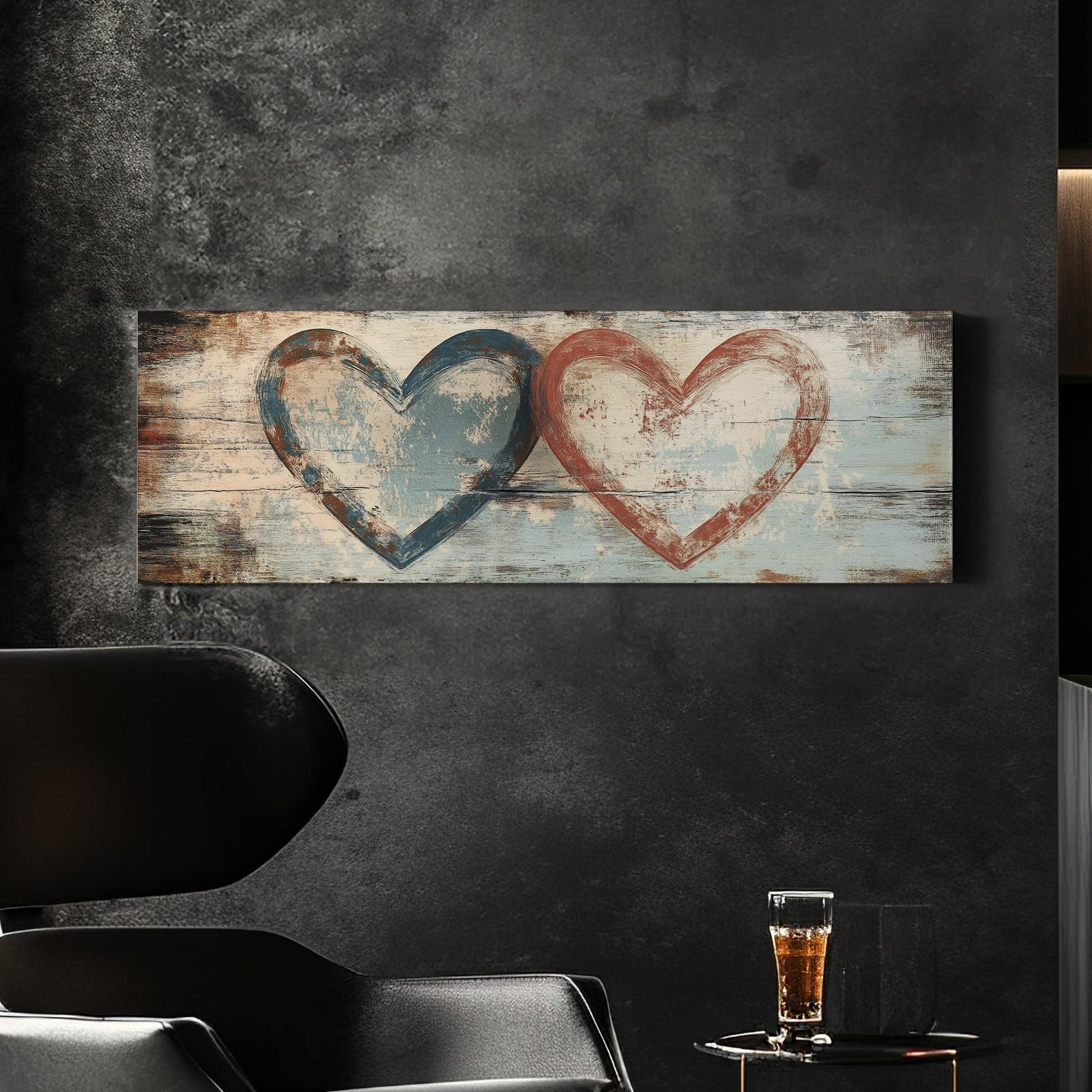Double Heartbeat Canvas Art | Impasto Print | Bohemian Wall Art For Living Room | Driftwood Terracotta Art Panoramic Wall Art
