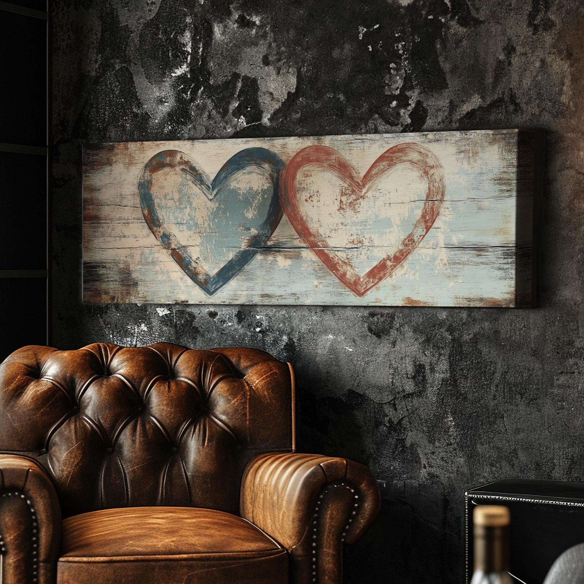 Double Heartbeat Canvas Art | Impasto Print | Bohemian Wall Art For Living Room | Driftwood Terracotta Art Panoramic Wall Art