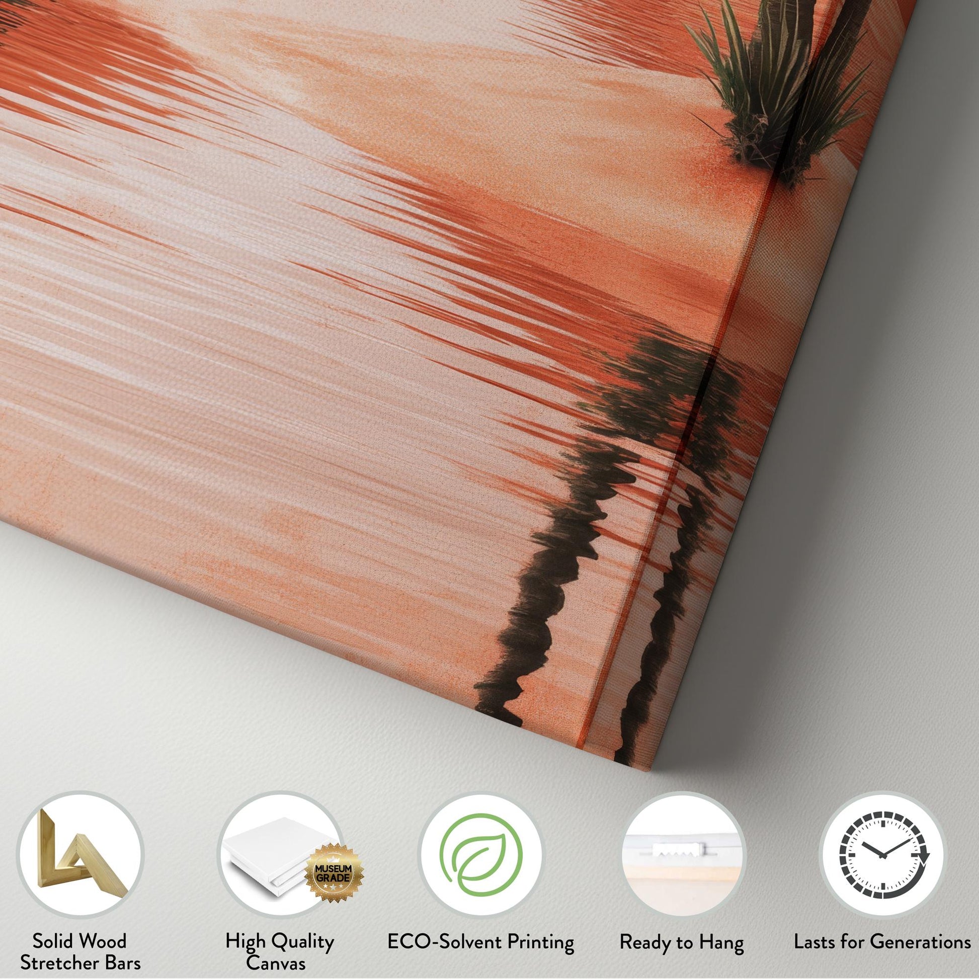 Desert Oasis Palm Trees Canvas Art | Minimalist Digital Print | Biophilic Wall Art For Living Room | Terracotta Sunset Art Long Vertical Art