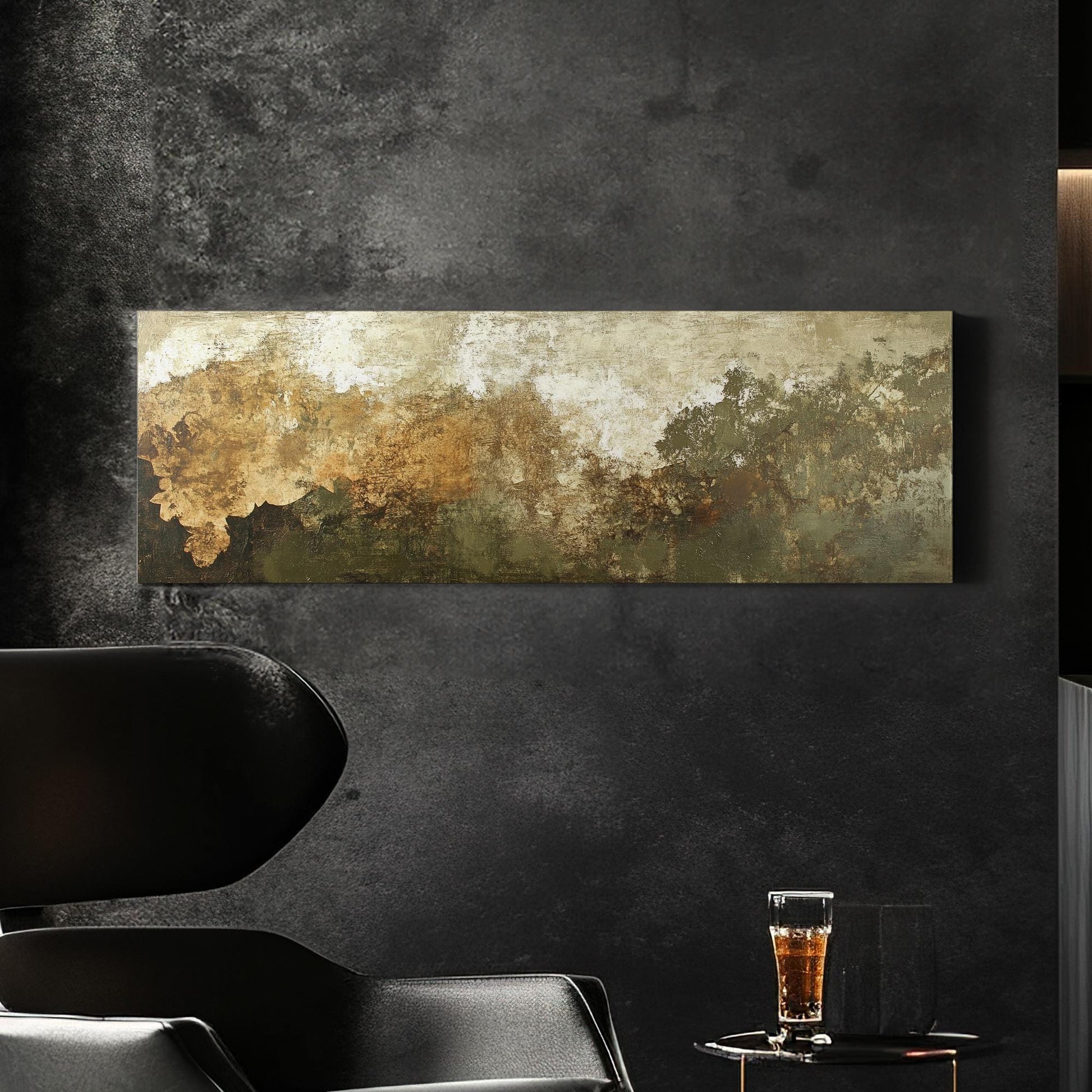 Abstract Forest Canopy Canvas Art | Impasto Texture Print | Biophilic Wall Art For Living Room | Earthy Ochre Sage Art Panoramic Wall Art