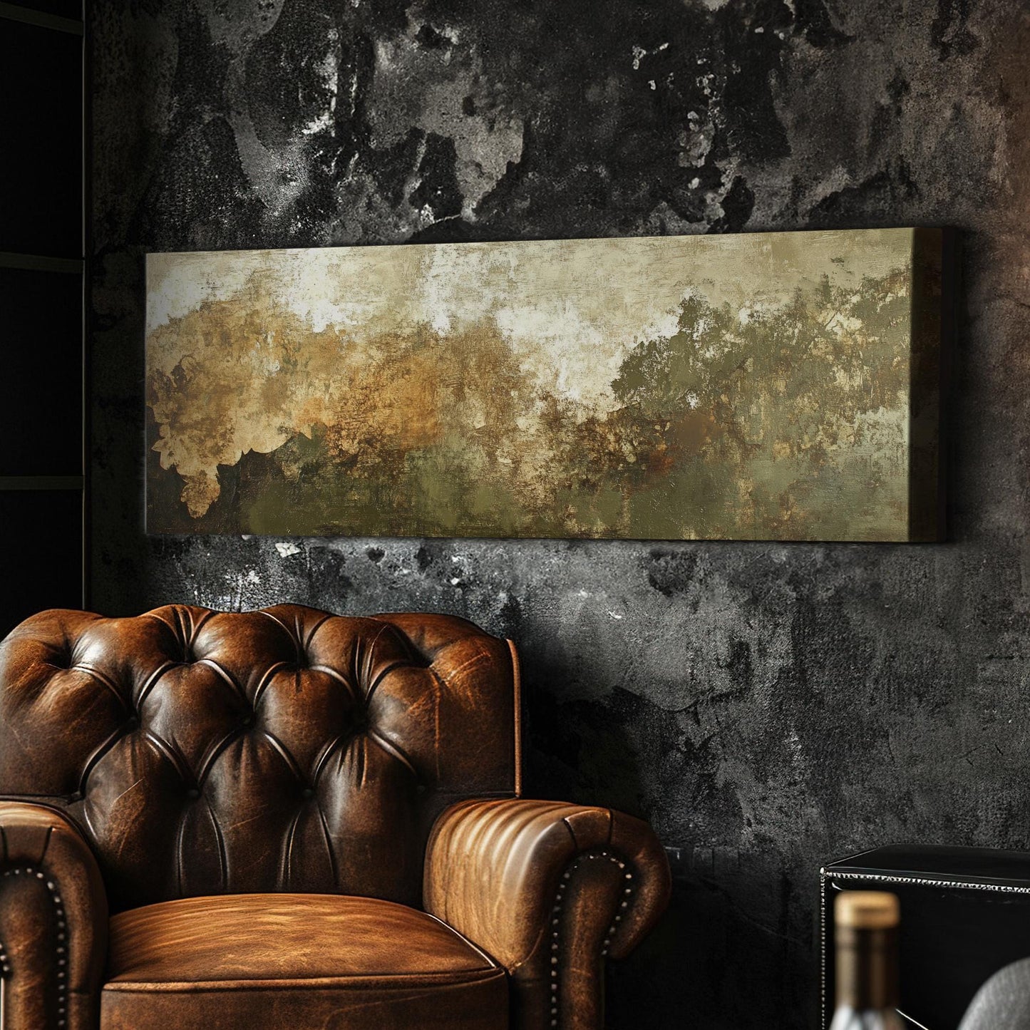 Abstract Forest Canopy Canvas Art | Impasto Texture Print | Biophilic Wall Art For Living Room | Earthy Ochre Sage Art Panoramic Wall Art