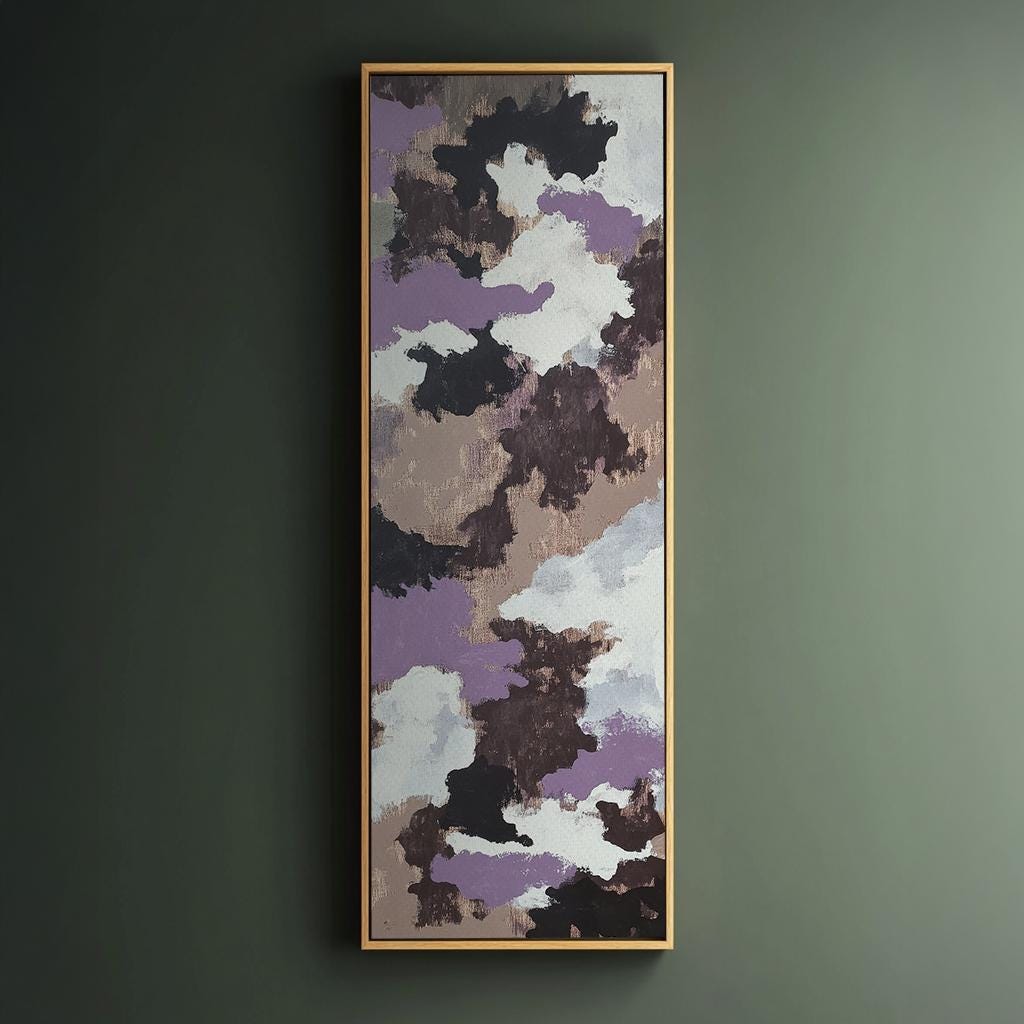 Abstract Cloud Nine Canvas Art | Impasto Print | Biophilic Wall Art For Living Room | Silver Sage and Dove Grey Art Long Vertical Art