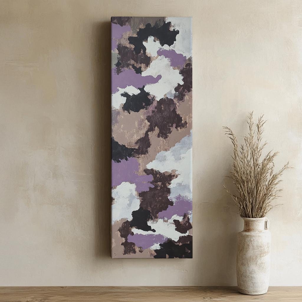 Abstract Cloud Nine Canvas Art | Impasto Print | Biophilic Wall Art For Living Room | Silver Sage and Dove Grey Art Long Vertical Art