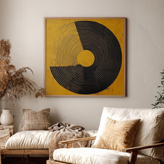 Abstract Circular Lines Canvas Art | Geometric Minimalist Print | Mid Century Modern Wall Art For Living Room Square Canvas Art
