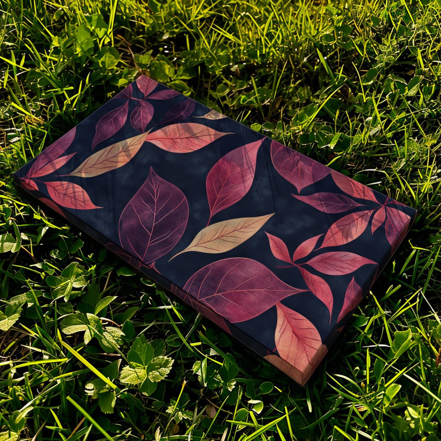 Autumnal Leaf Canvas Art | Watercolor Botanical Print | Biophilic Wall Art For Living Room | Burgundy Blush Art Horizontal Art