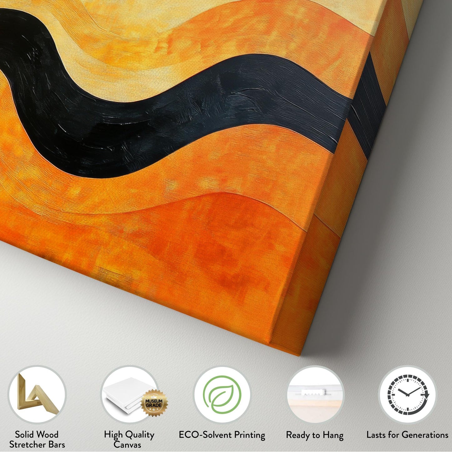 Abstract Wave Canvas Art | Impasto Textured Print | Mid Century Modern Wall Art For Living Room | Burnt Orange Saffron Art Horizontal Art