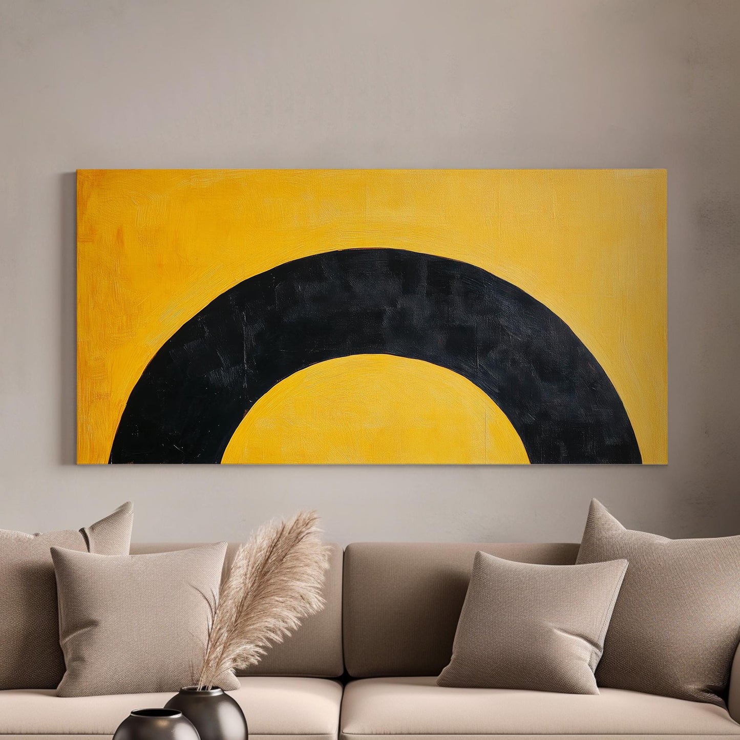 Abstract Arc Canvas Art | Impasto Print | Mid Century Modern Wall Art For Living Room | Honeycomb Yellow Art Horizontal Art