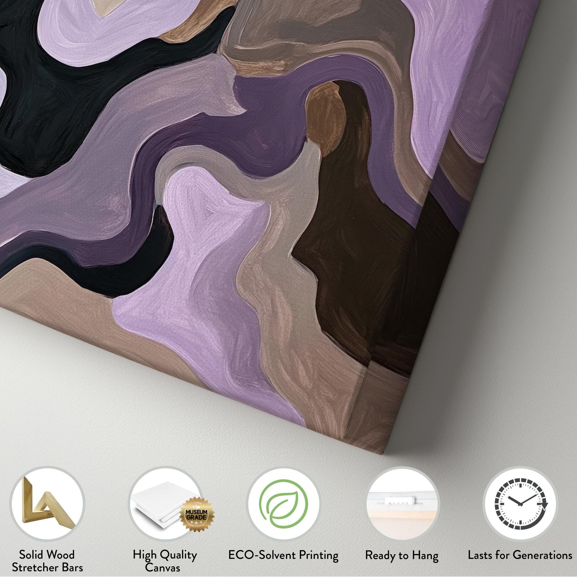 Abstract Fluid Canvas Art | Impasto Print | Biophilic Wall Art For Living Room | Taupe And Lavender Art | Tranquil Decor Horizontal Art