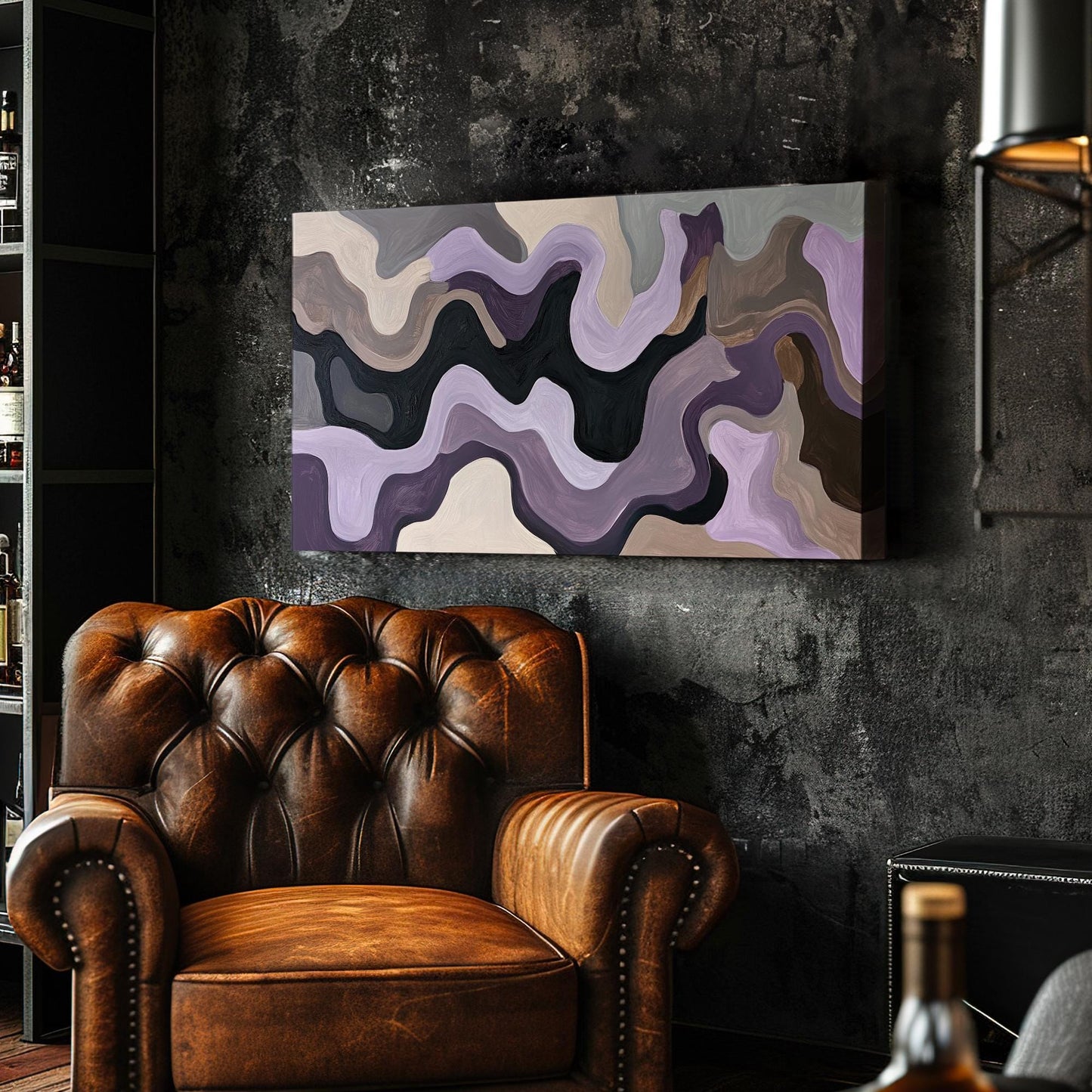 Abstract Fluid Canvas Art | Impasto Print | Biophilic Wall Art For Living Room | Taupe And Lavender Art | Tranquil Decor Horizontal Art