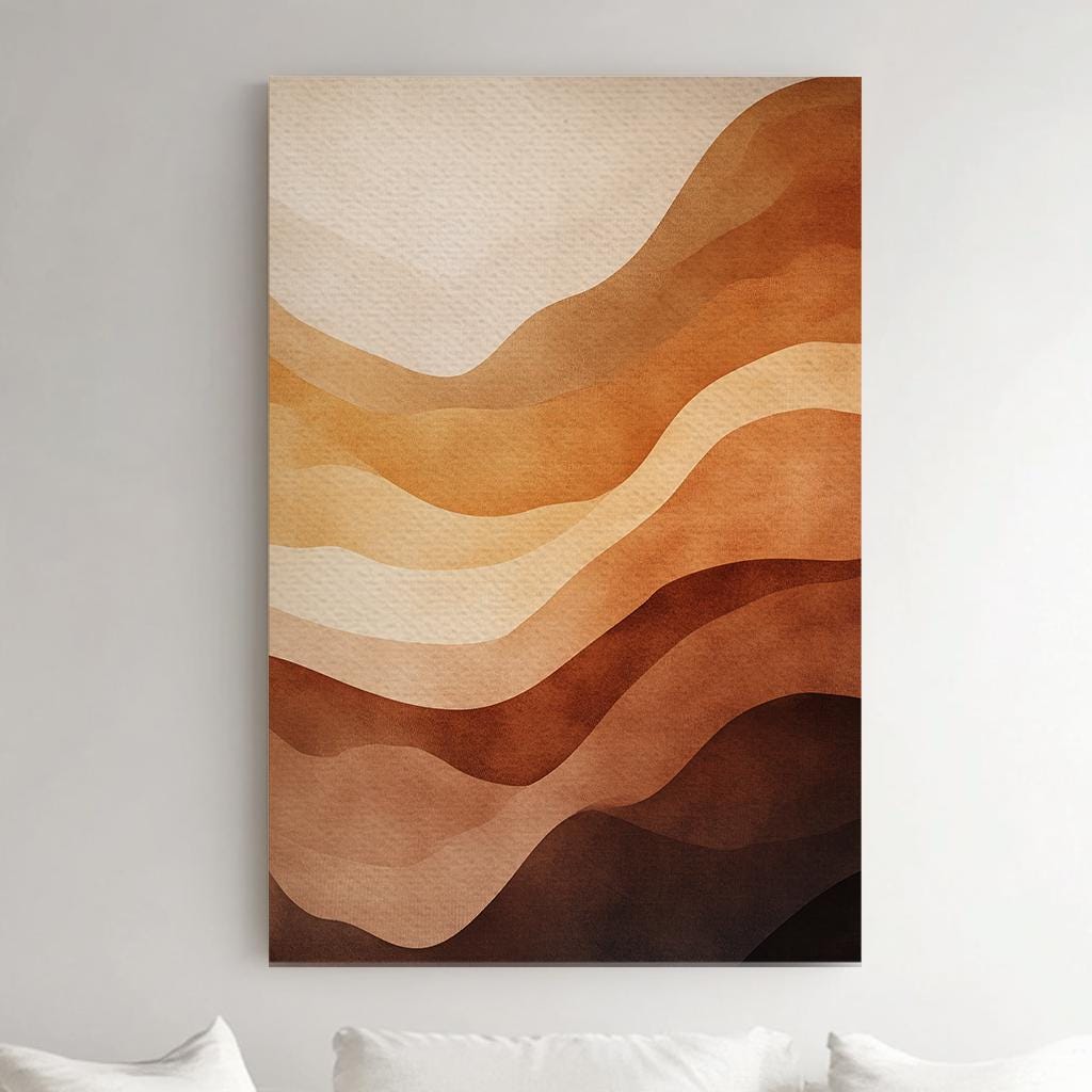 Abstract Desert Landscape Canvas Art | Layered Watercolor Print | Biophilic Wall Art For Living Room Vertical Canvas
