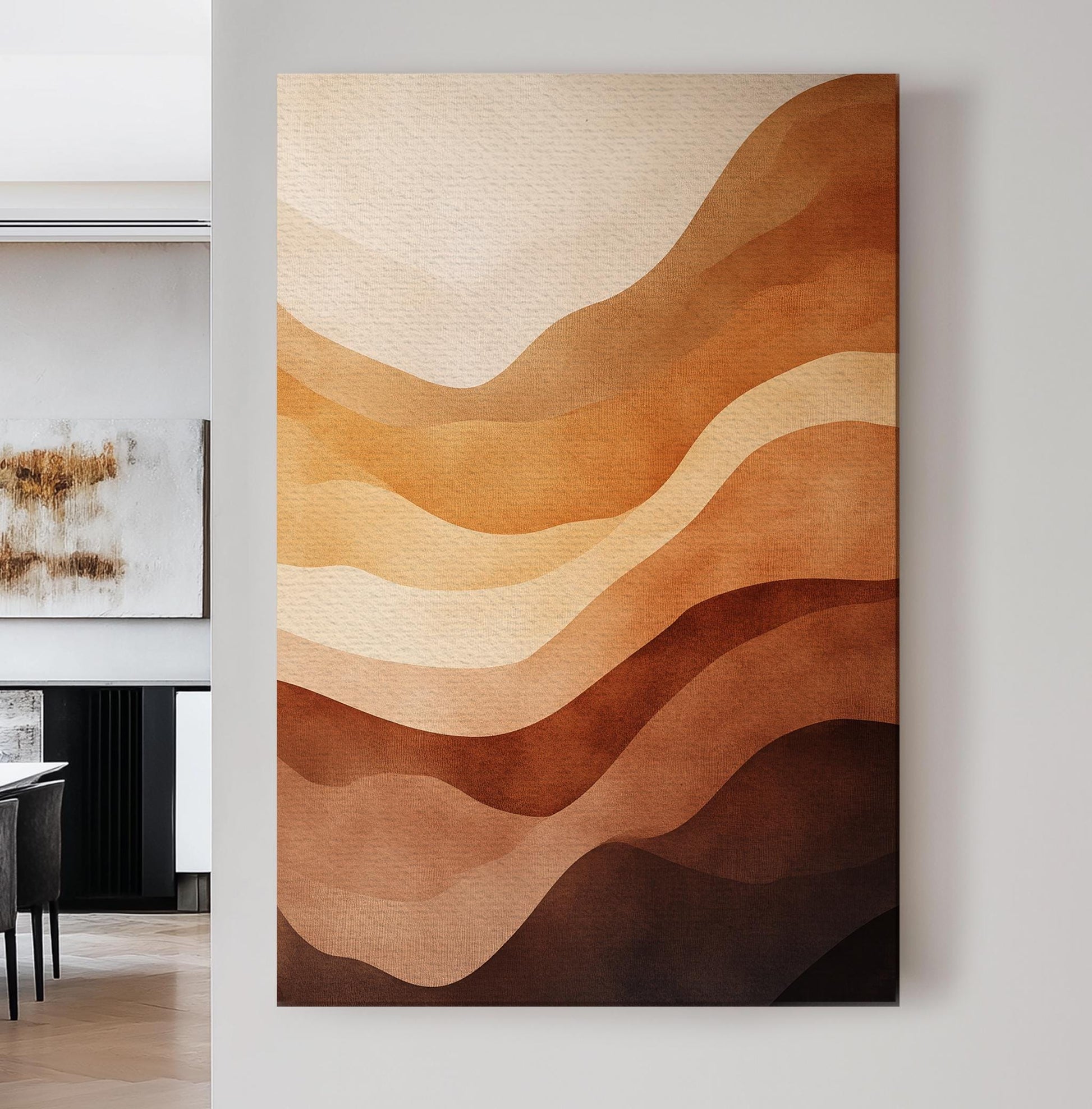 Abstract Desert Landscape Canvas Art | Layered Watercolor Print | Biophilic Wall Art For Living Room Vertical Canvas
