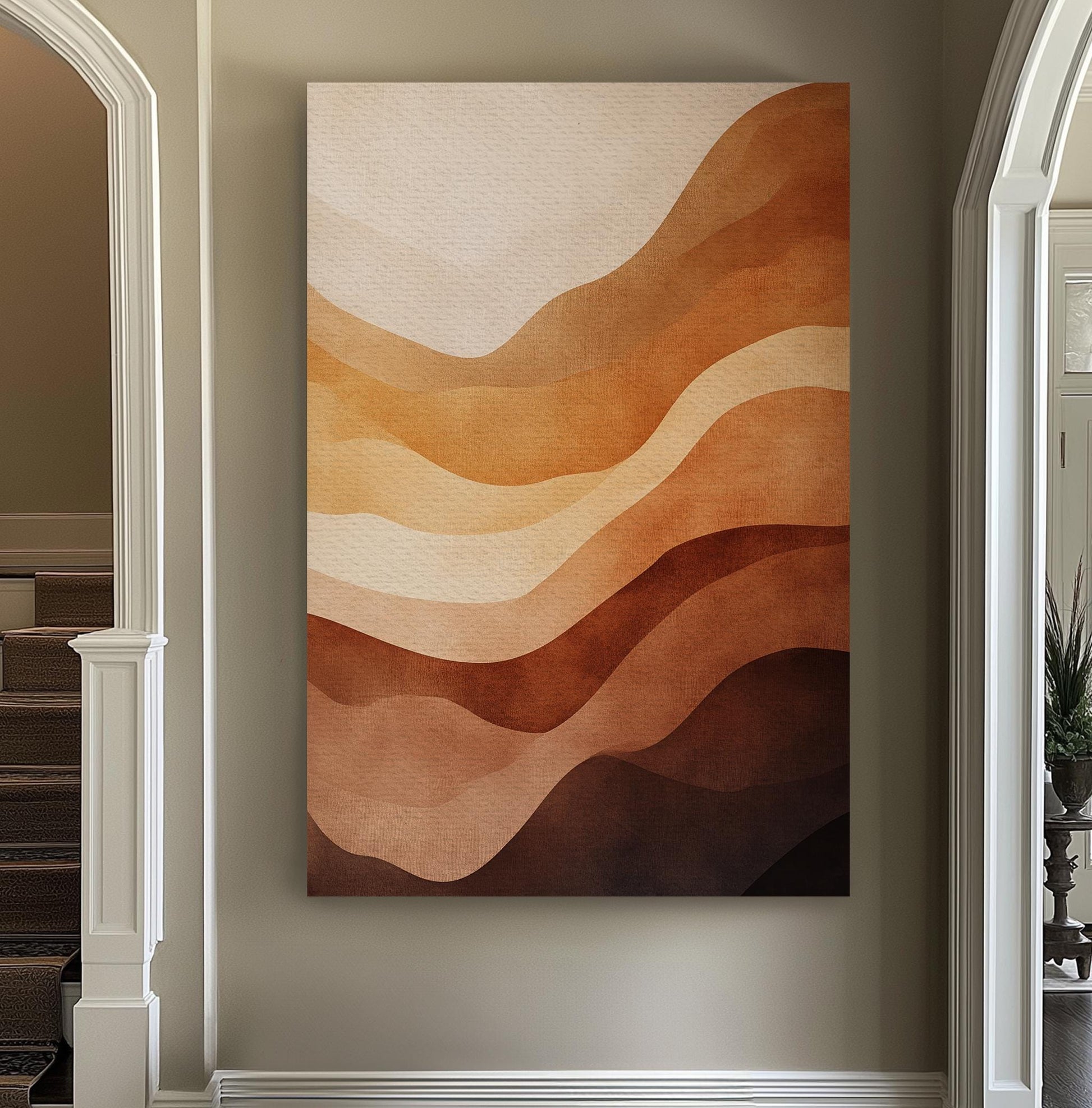 Abstract Desert Landscape Canvas Art | Layered Watercolor Print | Biophilic Wall Art For Living Room Vertical Canvas