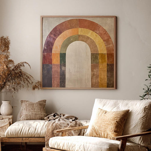 Archway Rainbow Canvas Art | Abstract Geometric Print | Mid Century Modern Wall Art For Living Room Square Canvas Art