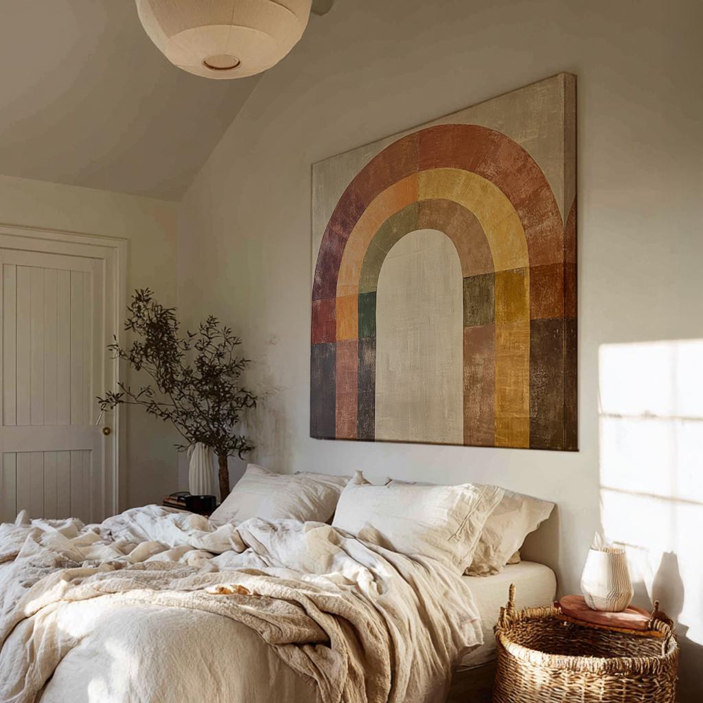 Archway Rainbow Canvas Art | Abstract Geometric Print | Mid Century Modern Wall Art For Living Room Square Canvas Art