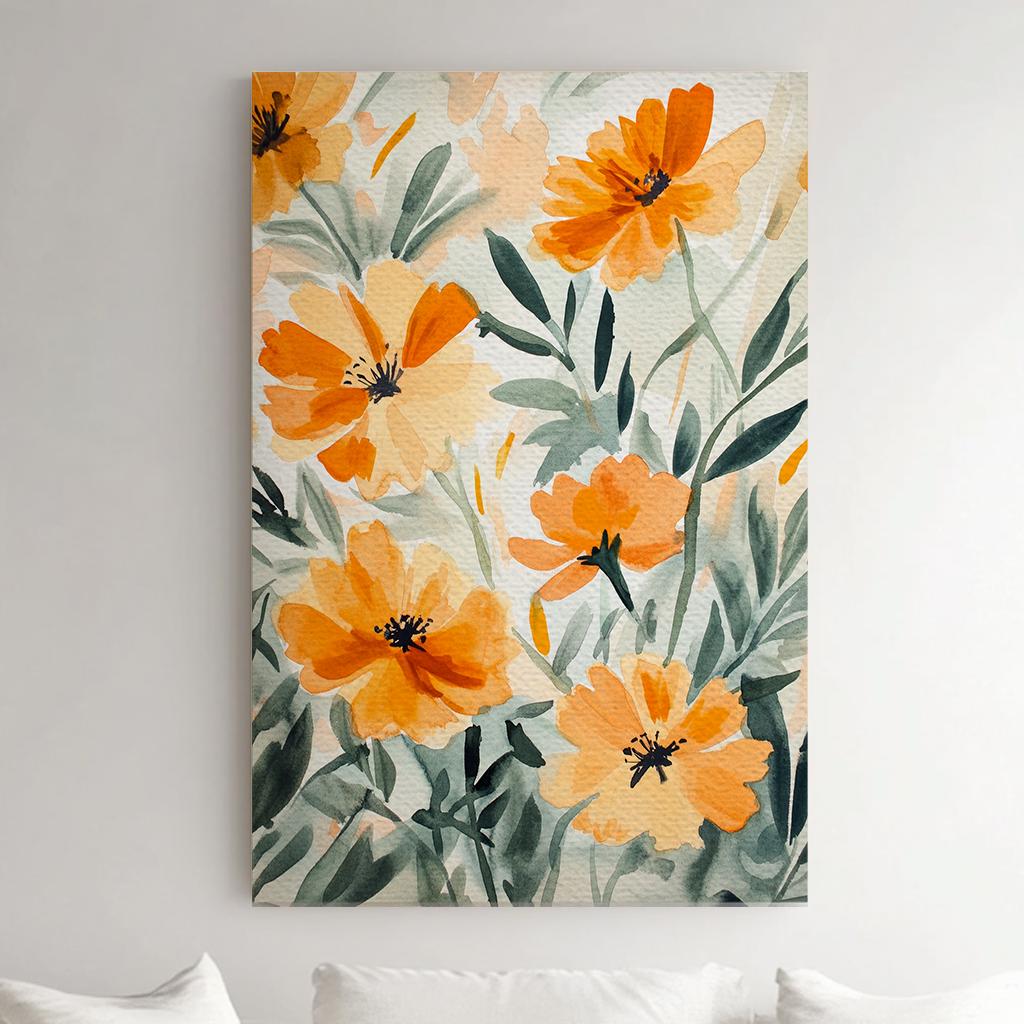 Apricot Blossom Canvas Art | Loose Watercolor Print | Japandi Wall Art For Living Room | Honeycomb Hues Art Vertical Canvas