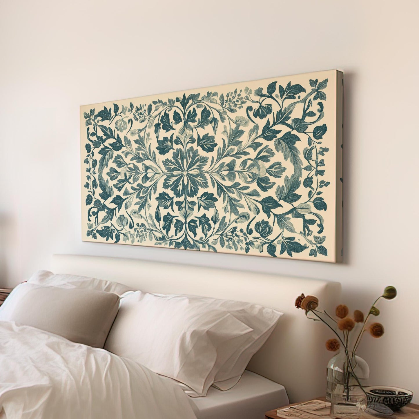 Antique Botanical Illustration Canvas Art | Baroque Etching Print | Neoclassical Wall Art For Living Room | Sage Green Art Horizontal Art