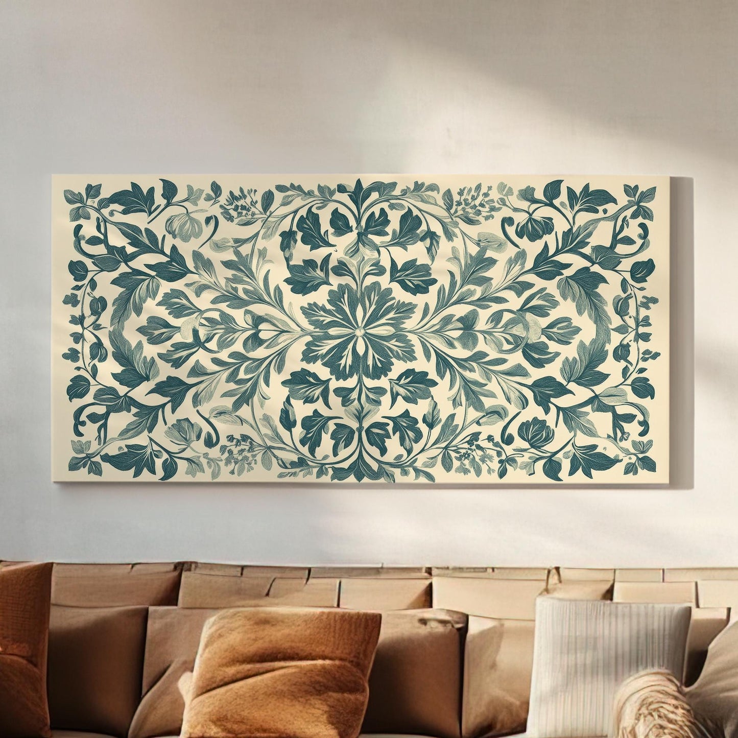 Antique Botanical Illustration Canvas Art | Baroque Etching Print | Neoclassical Wall Art For Living Room | Sage Green Art Horizontal Art