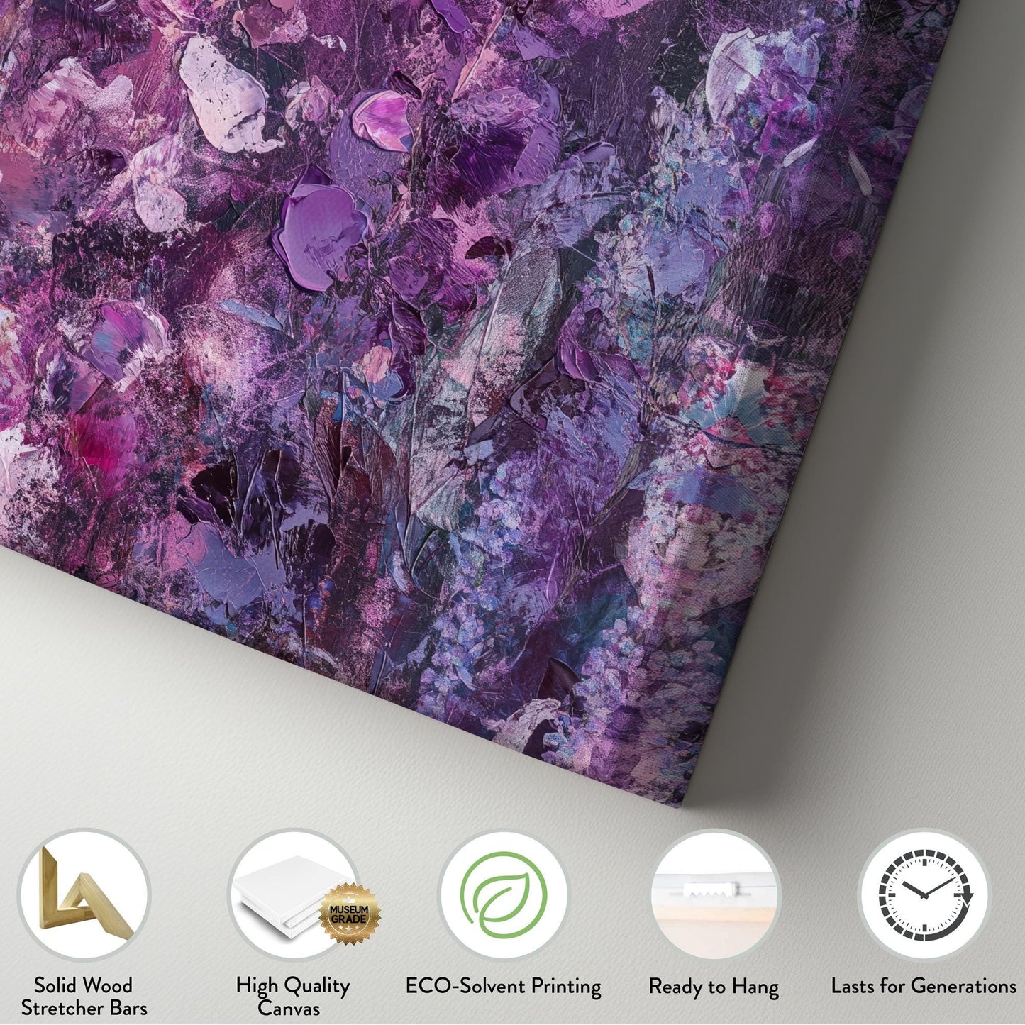 Wisteria Floral Canvas Art | Impasto Painting Print | Bohemian Wall Art For Living Room | Amethyst Purple Art Vertical Canvas