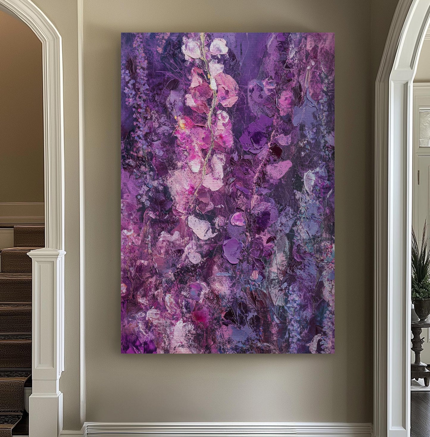 Wisteria Floral Canvas Art | Impasto Painting Print | Bohemian Wall Art For Living Room | Amethyst Purple Art Vertical Canvas