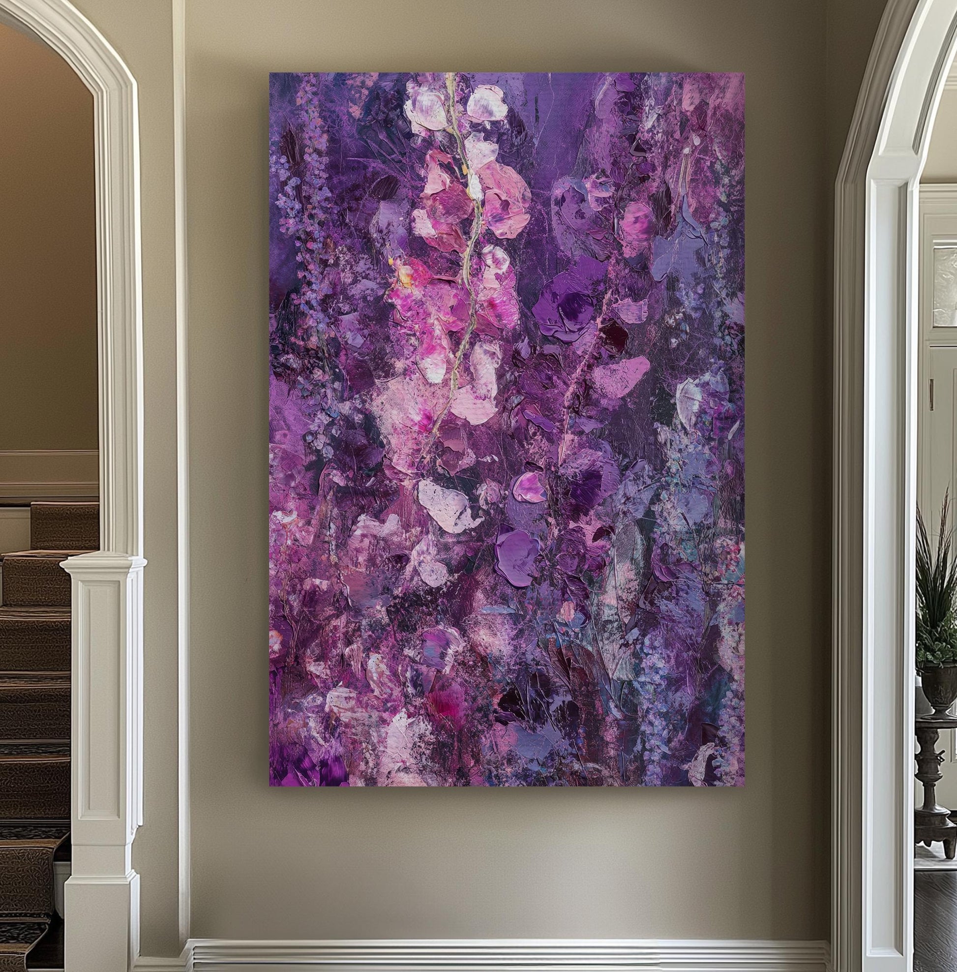 Wisteria Floral Canvas Art | Impasto Painting Print | Bohemian Wall Art For Living Room | Amethyst Purple Art Vertical Canvas
