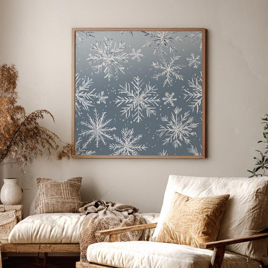 Winter Wonderland Snowflake Canvas Art | Watercolor Effect Print | Scandinavian Wall Art For Bedroom | Powder Blue Art Square Canvas Art