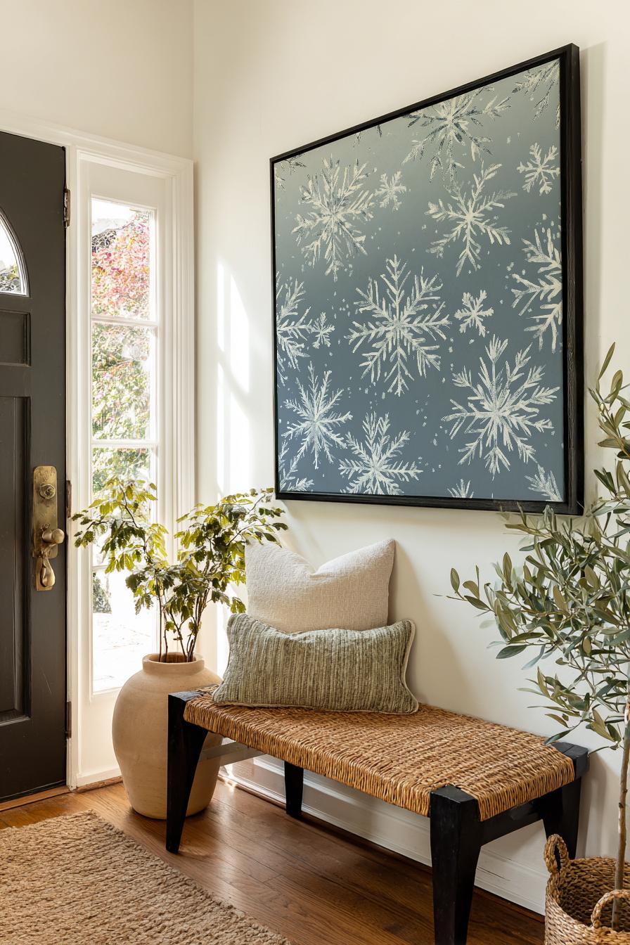 Winter Wonderland Snowflake Canvas Art | Watercolor Effect Print | Scandinavian Wall Art For Bedroom | Powder Blue Art Square Canvas Art
