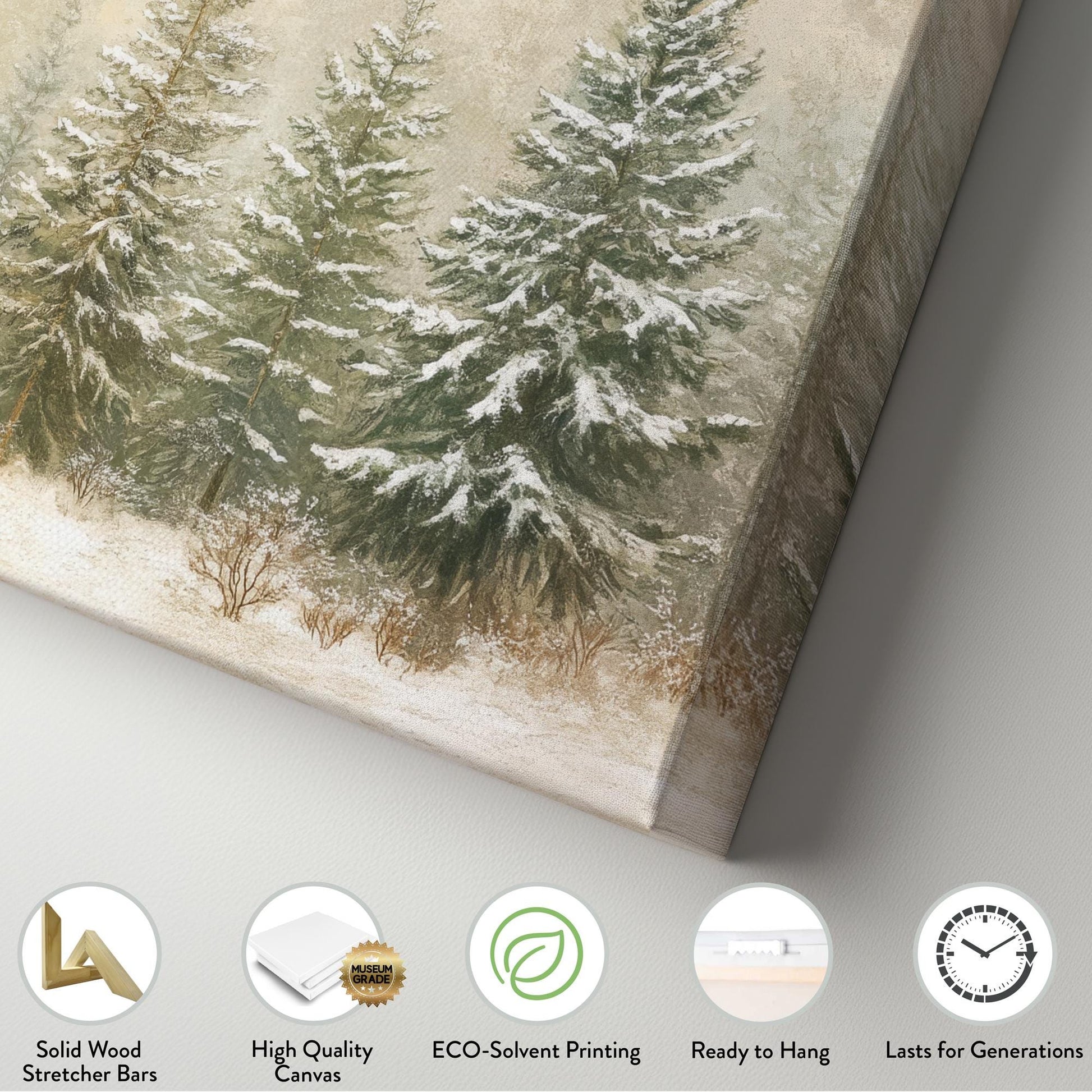 Winter Pines Canvas Art | Impasto Print | Tranquil Zen Wall Art For Living Room | Silverleaf Sage Art Horizontal Art