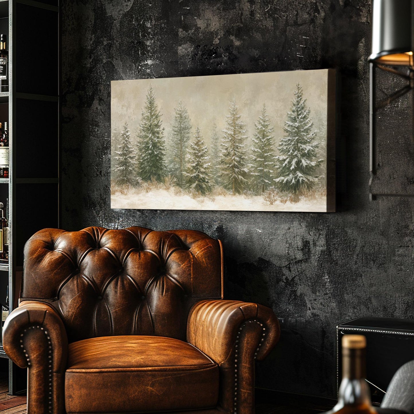 Winter Pines Canvas Art | Impasto Print | Tranquil Zen Wall Art For Living Room | Silverleaf Sage Art Horizontal Art