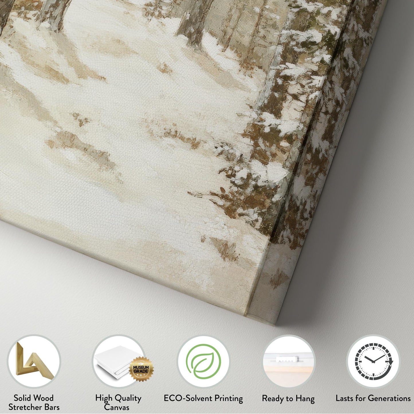 Winter Pines Canvas Art | Impasto Print | Minimalist Wall Art For Living Room | Creamy Ivory Art | Scandinavian Decor Long Vertical Art