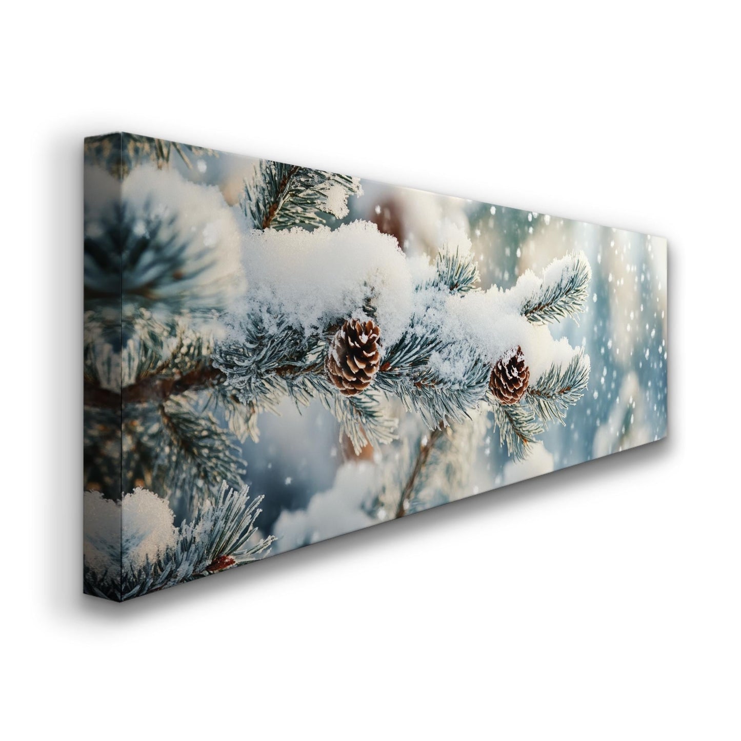 Winter Pine Cone Canvas Art | Frosted Needles Print | Scandinavian Wall Art For Living Room | Powder Blue Art Panoramic Wall Art