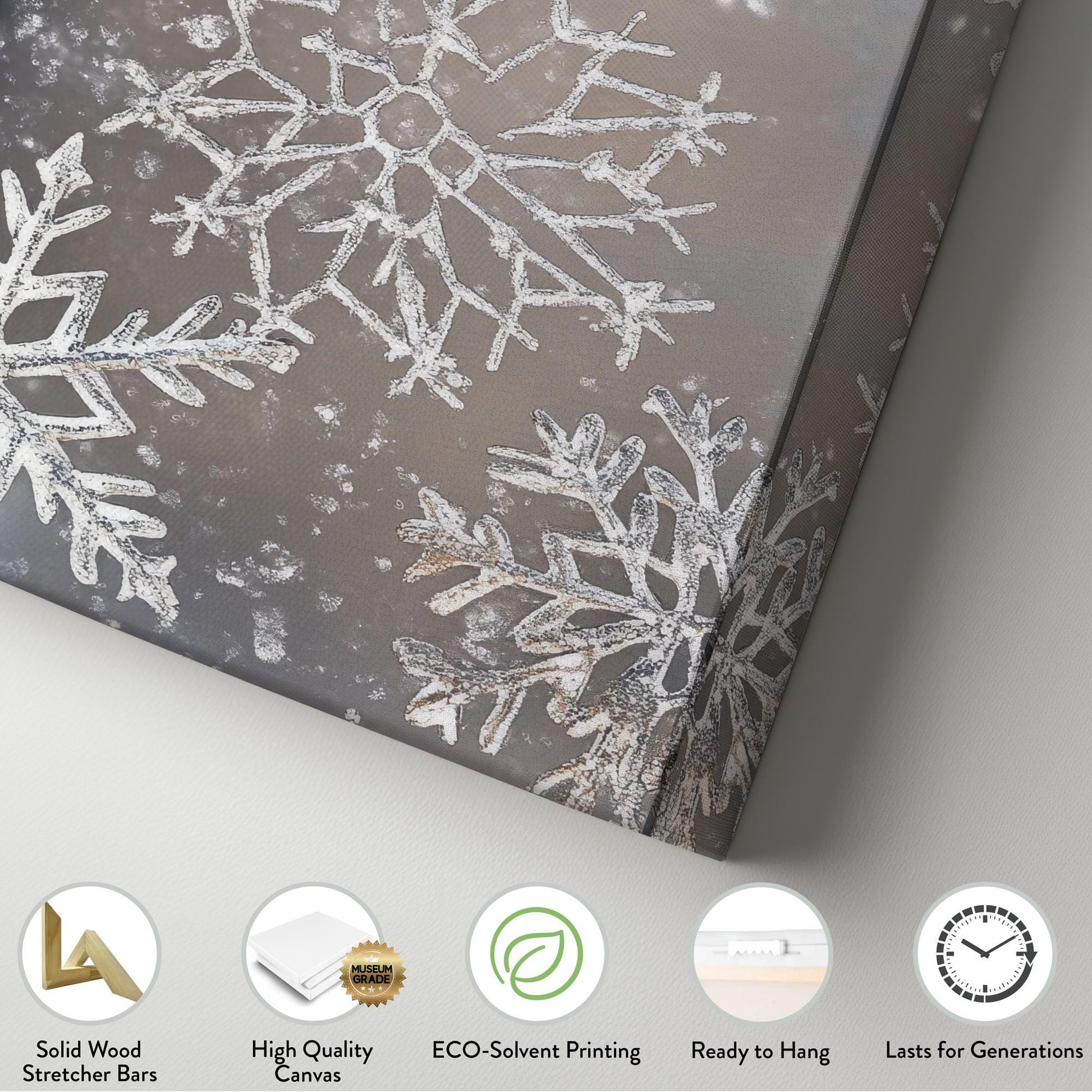 Winter Frost Snowflake Canvas Art | Watercolor Effect Print | Bohemian Wall Art For Living Room | Silver Gray Icy Art Long Vertical Art