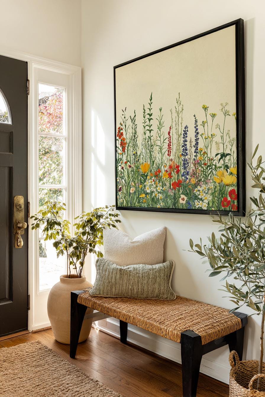 Wildflower Meadow Botanical Canvas Art | Fine Art Botanical Print | Bohemian Wall Art For Living Room Square Canvas Art