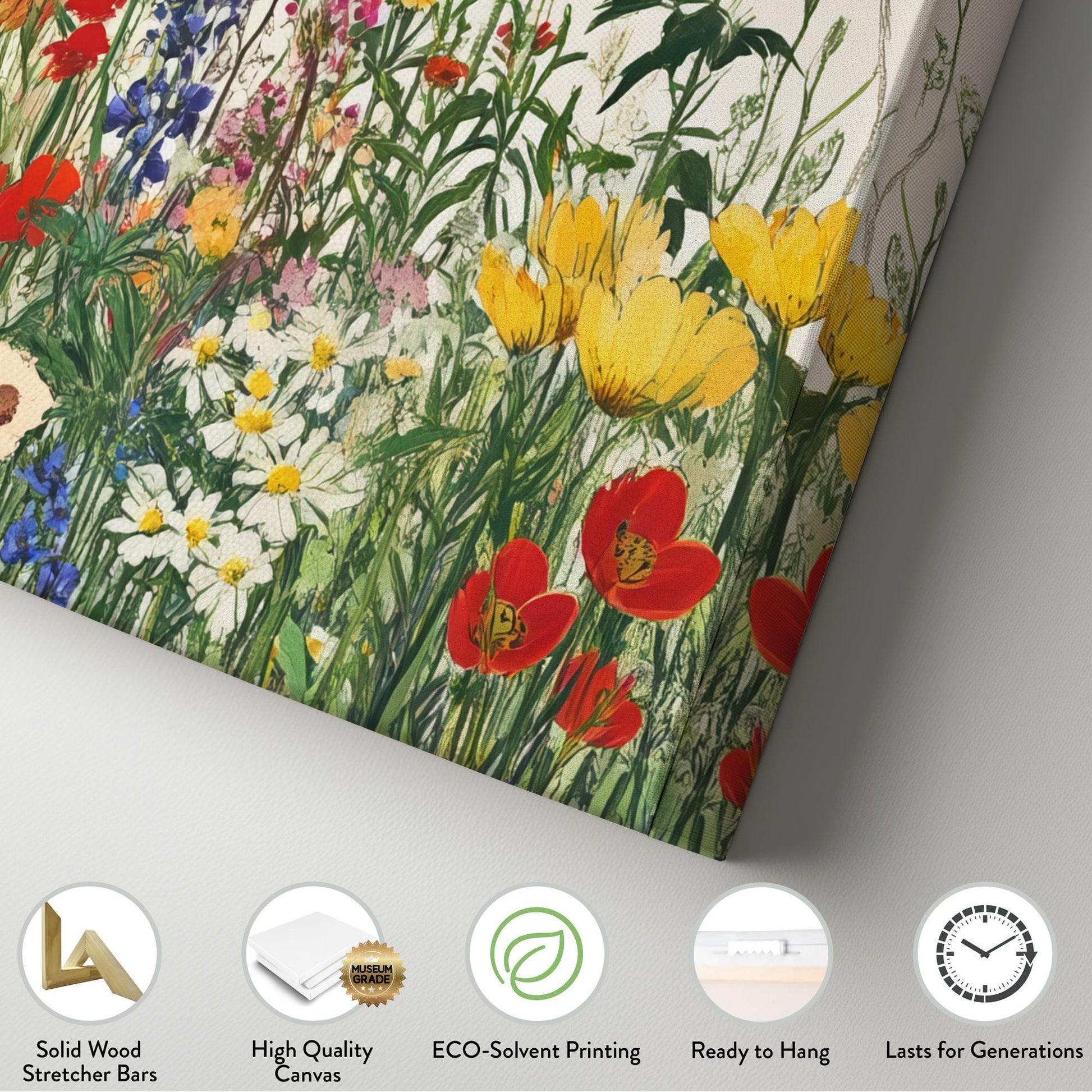 Wildflower Meadow Botanical Canvas Art | Fine Art Botanical Print | Bohemian Wall Art For Living Room Square Canvas Art